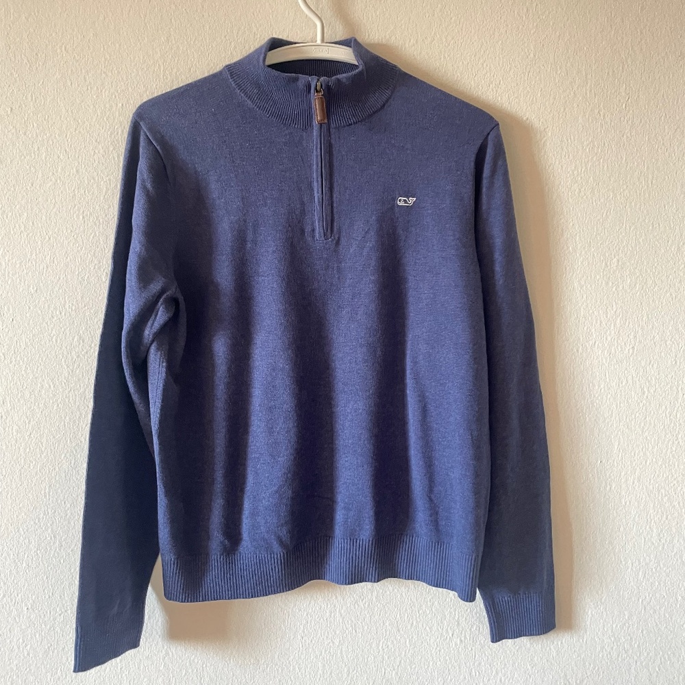 VINEYARD VINES Long Sleeve Boys Whale 1/4 Zip Navy Blue Sweater Size L(16)